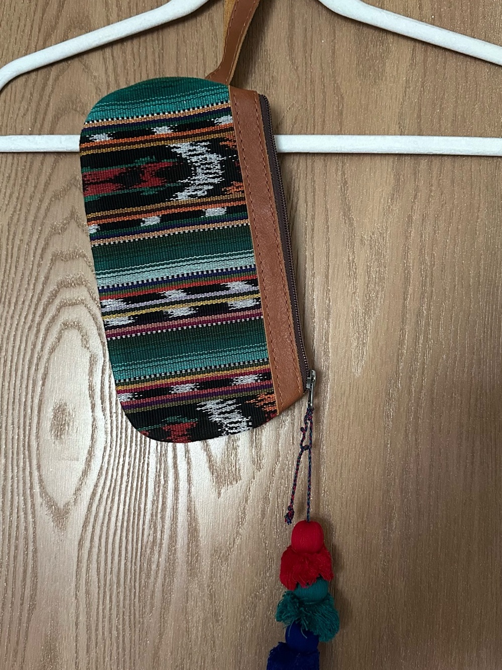 Nena & Co. Teal Aztec Wristlet with Brown Trim and Multicolor Tassels